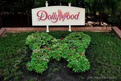 dollywood sign with butterfly made of plants