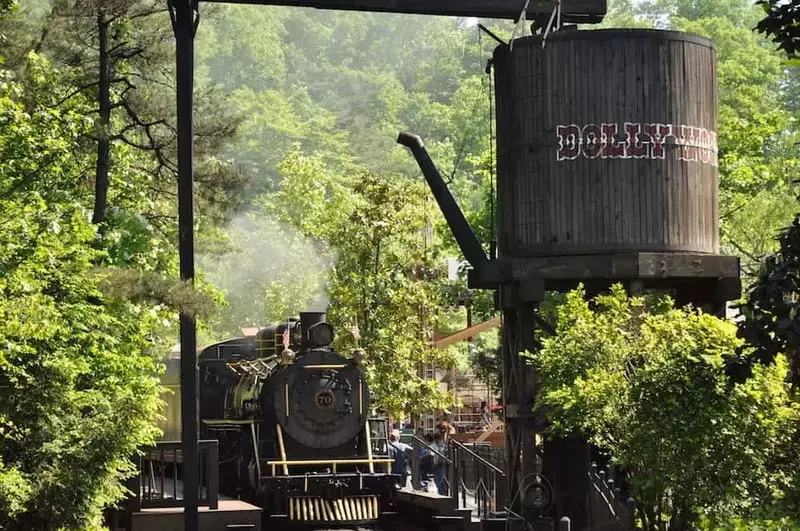 The Dollywood Express pulls into the station.