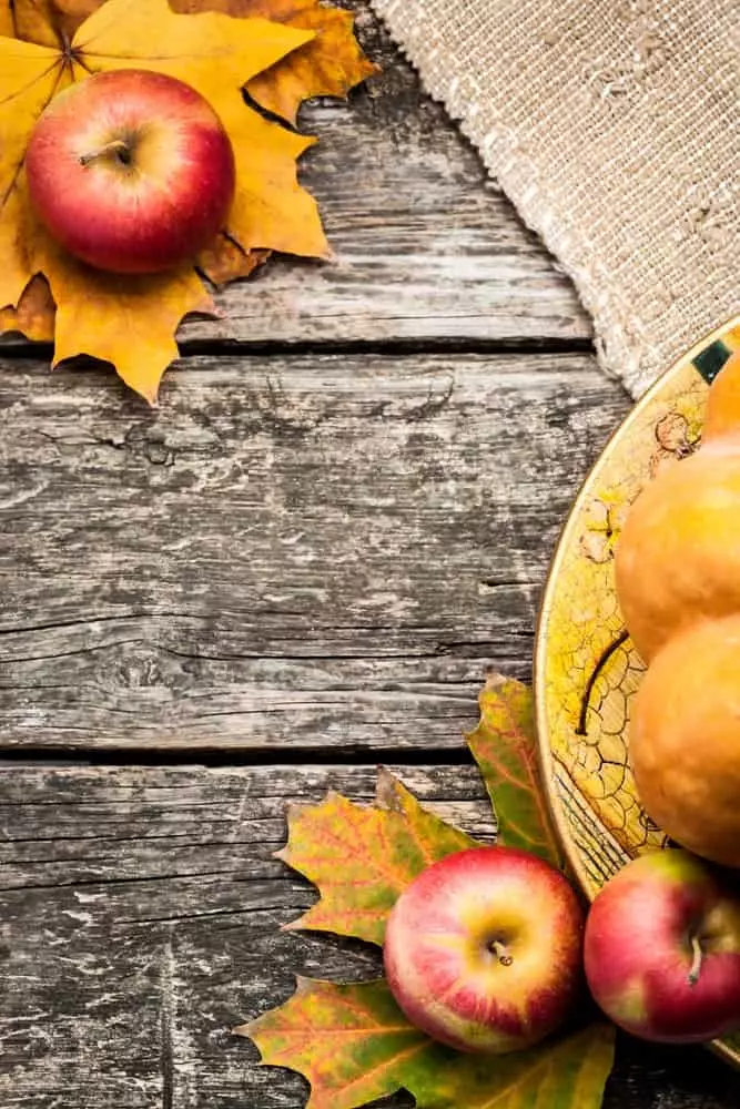 Fall decor of apples and leaves